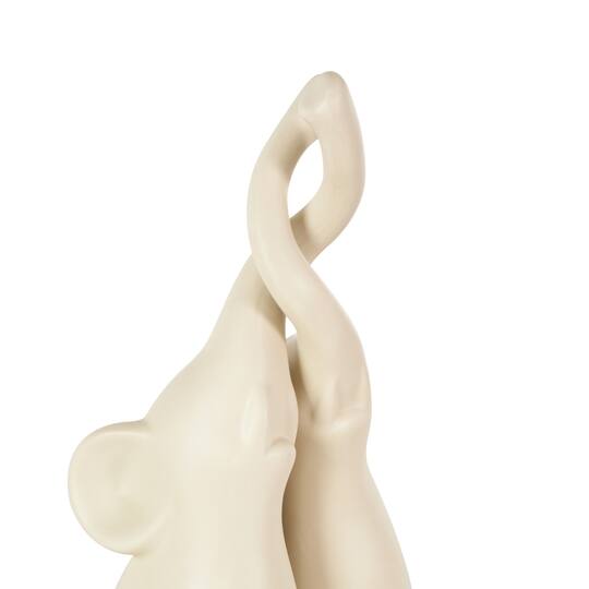 13" Cream Ceramic Elephant Decorative Sculpture with Raised Trunks, 2ct.